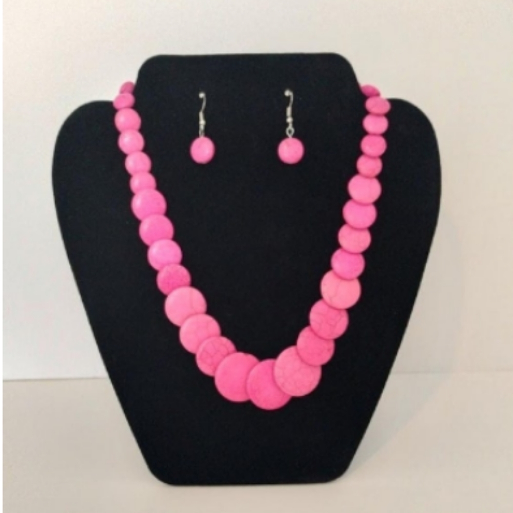 Pink Flat Stone Necklace Set